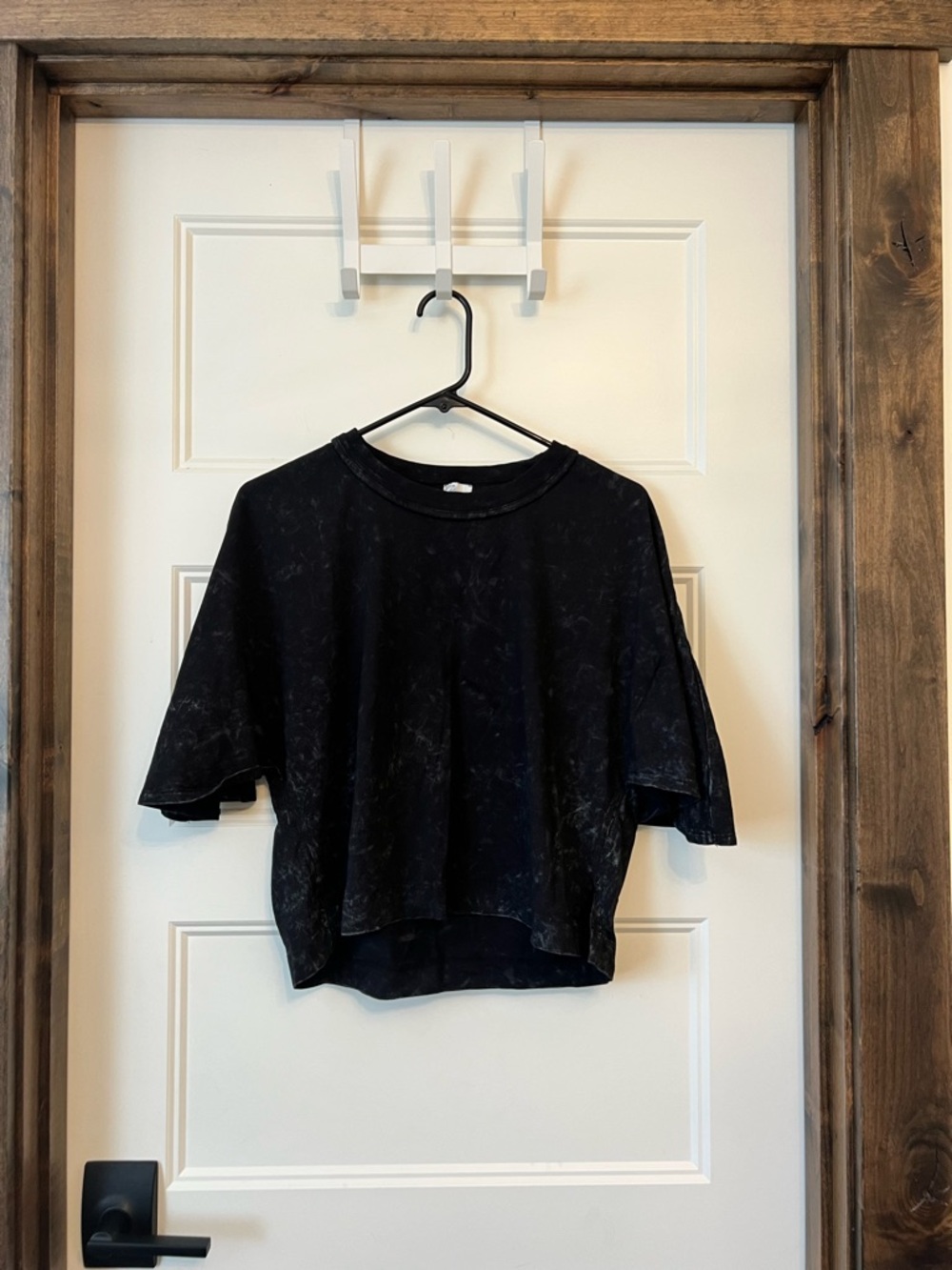 Black Washed Short Sleeve Crop Top